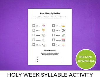 Palm Sunday Syllable Counting Activity, Easter Printable (Digital Download)