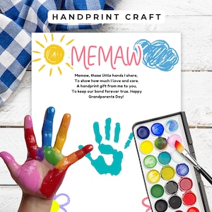 Memaw Handprint Activity Printable, Grandparents Day Craft,  Grandparents Day Gift, Handprint Art, Grandparents Day Handprint Craft