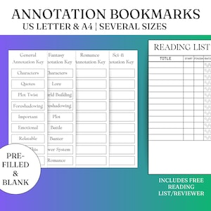 Annotation Bookmark Printable, Genre Reading Tracker, Romance Fantasy Sci-Fi Thriller Bookmark, Book Review Card, A4 US Letter
