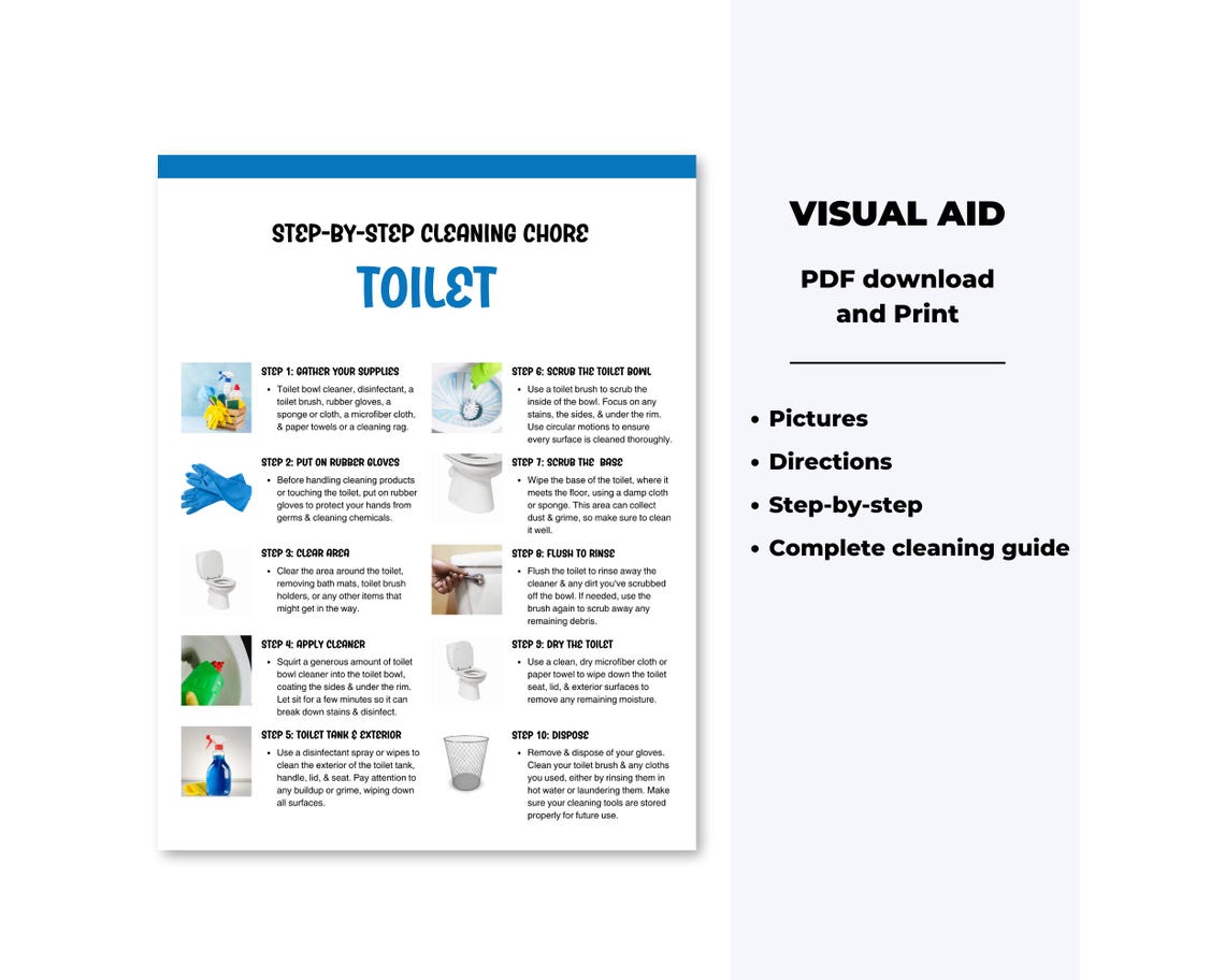 Wc Clean Out Step-by-step Toilet Cleaning Chore Printable, Young Adult Guides ...