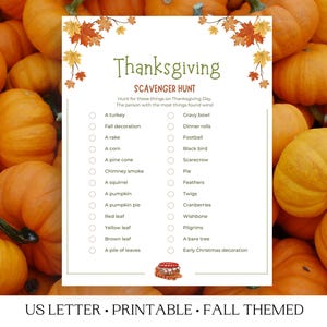 Thanksgiving Scavenger Hunt Printable, Thanksgiving Game, Family Game Night