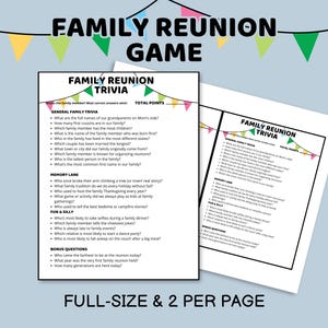 Family Reunion Trivia Game Printable, Reunion Games, Family Reunion Party