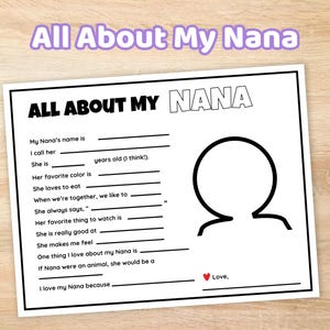 All About My Nana Activity Printable, About My Grandma, All About Grandma, All About Printable, For Grandma, Grandma Keepsake