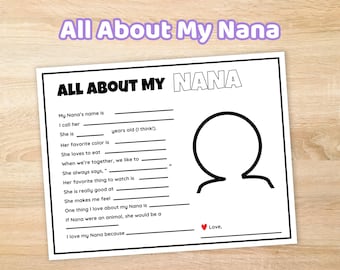 All About My Nana Activity Printable Keepsake (Digital Download)