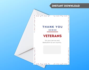 Biglietto di ringraziamento per il Giorno dei Veterani, stampabile patriottico (download digitale)