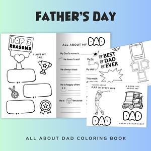 Father&#39;s Day All About Dad Book Golfer Printable, Father&#39;s Day Crafts, Presents for Dad, Dad Gift from Kids, Dad Gift, Simple Fathers Craft