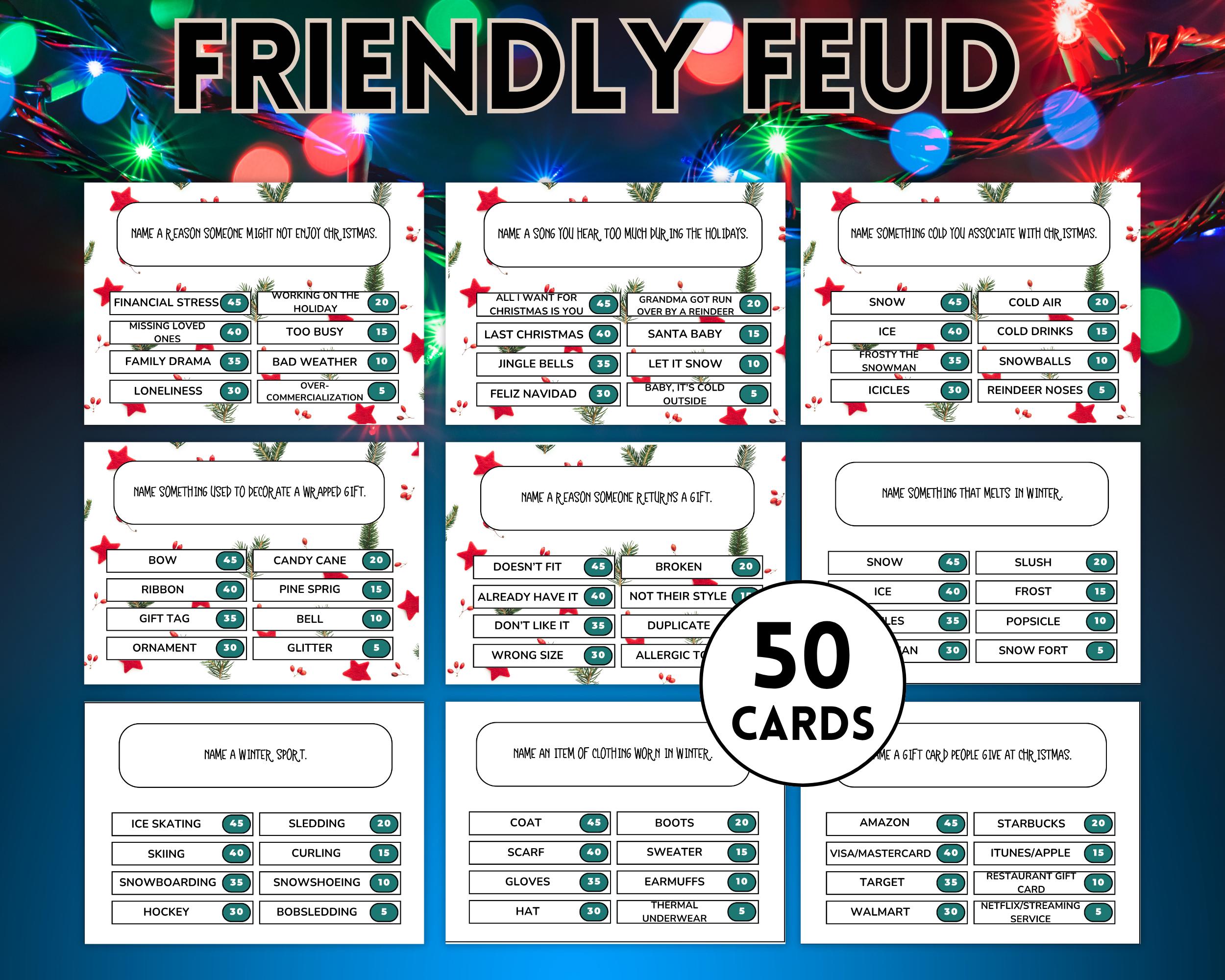 Christmas Friendly Feud, Family Game Night, Friendly Feud, Group Games, Trivia Questions, Family Feud, Trivia Night, Printable Trivia