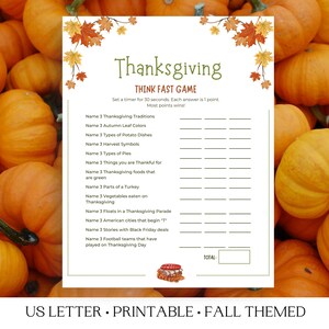 Thanksgiving Think Fast Printable