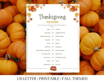Thanksgiving This or That Printable