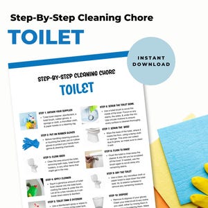 Step-By-Step Toilet Cleaning Chore Printable, Young Adult Guides, Independent Living Skills