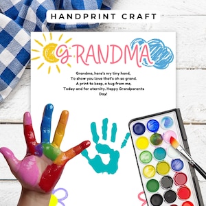 Grandma Handprint Activity Printable, Grandparents Day Craft,  Grandparents Day Gift, Handprint Art, Grandparents Day Handprint Craft