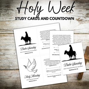 Holy Week Study Cards Printable, Holy Week Cards, Bible Study Cards, Easter Study Cards, Holy Week Printable, Palm Sunday, Good Friday