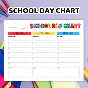 School Day Chart Printable, Kid Schedule, Daily Checklist Kids, Task Tracker, After School Routine, School Day Routine, Kids Checklist