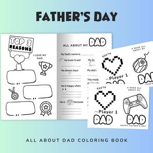 Father&#39;s Day All About Dad Book Gamer Printable, Father&#39;s Day Crafts, Presents for Dad, Dad Gift from Kids, Dad Gift, Simple Fathers Craft