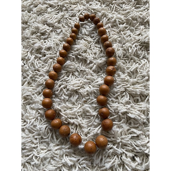 Wooden Vintage Necklace Wood Beaded 24 Inches