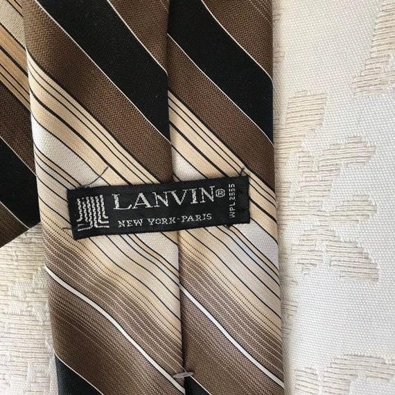 Vintage Lanvin Striped Mens Beige Black Tie Neckt… - image 2