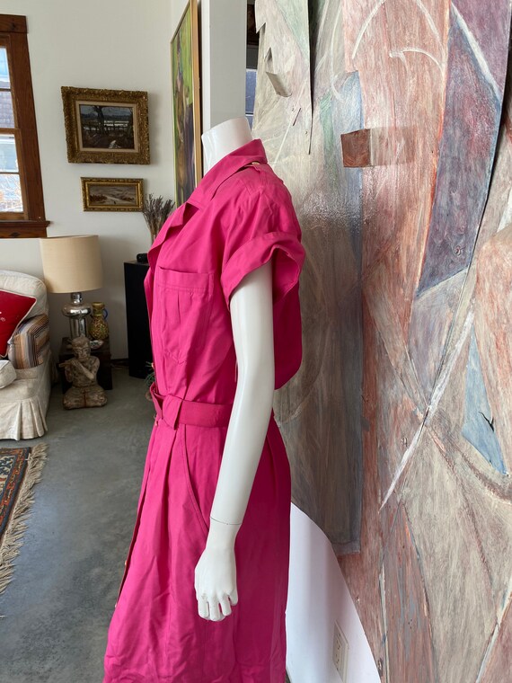 Vintage 1990s Argenti Pink Silk Belted Shirt Dres… - image 6