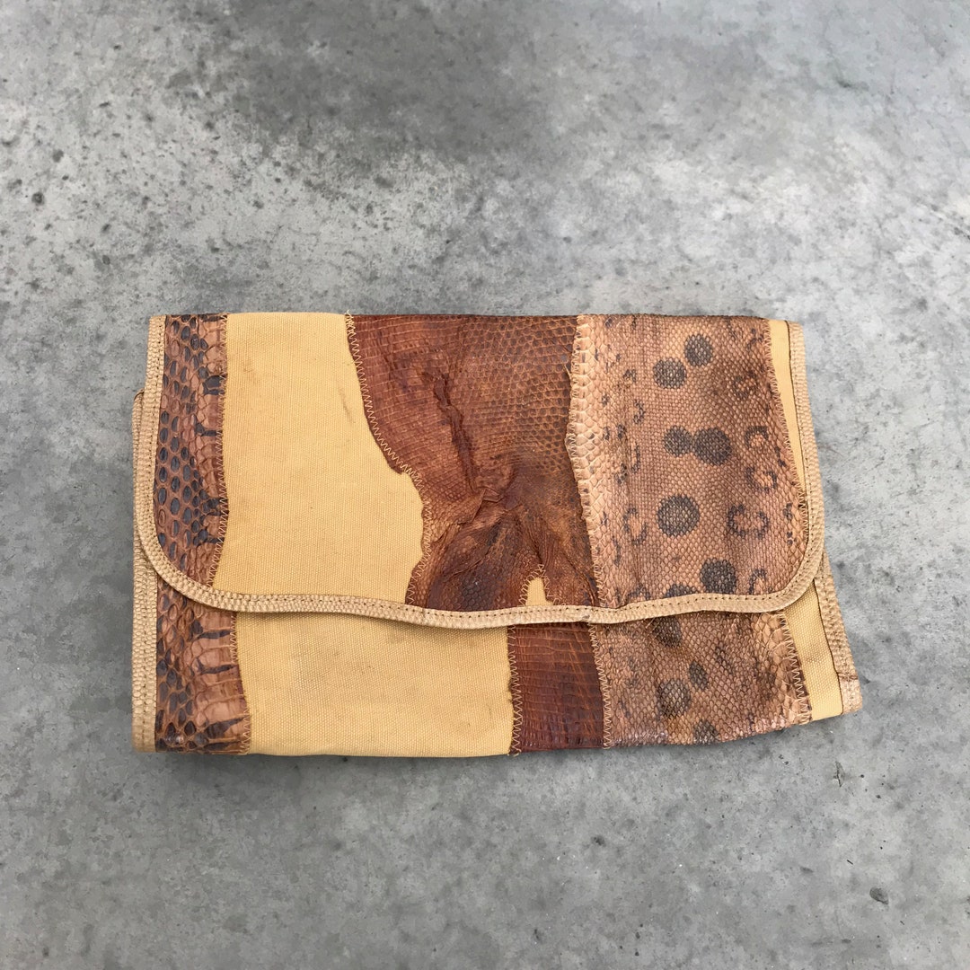 Carlos Falchi Clutch Canvas Borsa Grande in Pelle di Serpente