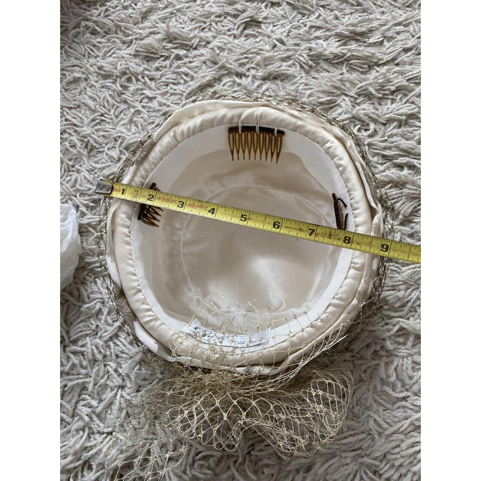 Vintage Suzanne Custom Millinery Hat Satin Gold Cream Silk Mesh 1950s Vintage Suzanne Custom Millinery Hat Satin Gold Cream Silk  main image 3