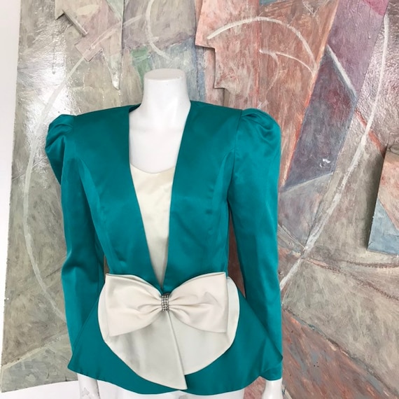 Vintage Leslie Fay Evenings Bow Tie 1980s 80s Gree