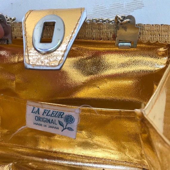 Vintage La Fleur Original Gold Basket Weave Purse… - image 5