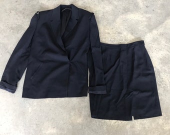 Richard Tyler Navy Dark Blue Wool Blend Skirt Suit Set Size 42 / US 8