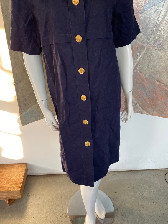 Vintage David Warren Navy Blue Linen Shirt Button… - image 8