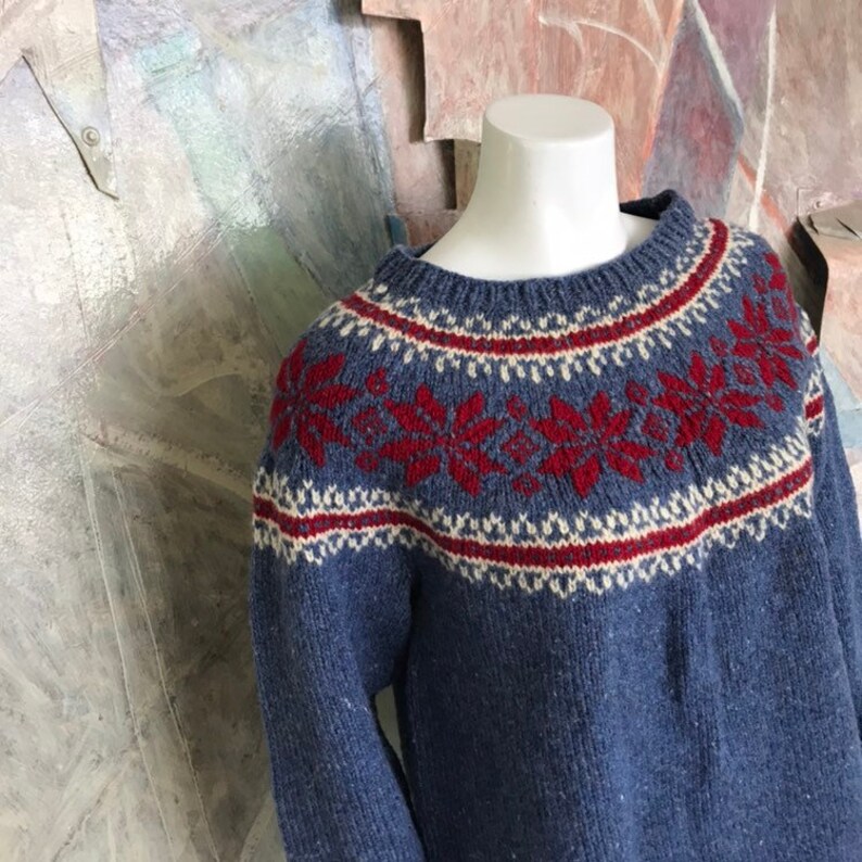 Vintage Nordic Alpine Wool Womens Red White Blue Sweater Size Medium