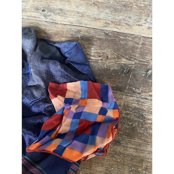 Vintage Scarf Handkerchief Striped Blue Orange Red - image 2