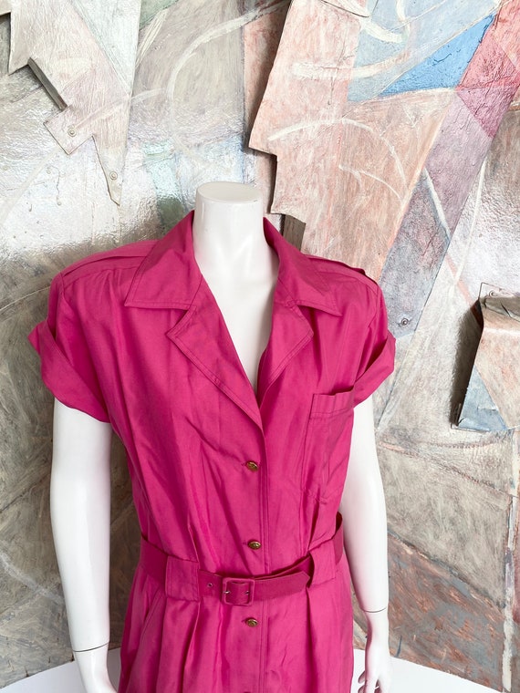 Vintage 1990s Argenti Pink Silk Belted Shirt Dres… - image 5