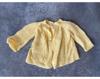 Vintage Yellow Sweater Knit Girls Wool Tie Front Age 3/4 Years