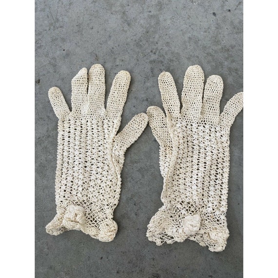 Vintage Gloves Doily Cream Tan Beige Stretch Flor… - image 5