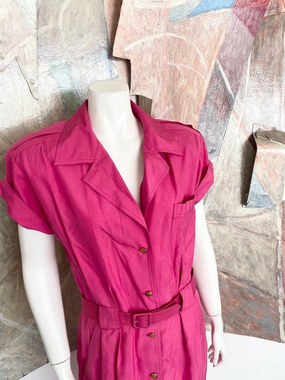 Vintage 1990s Argenti Pink Silk Belted Shirt Dres… - image 10