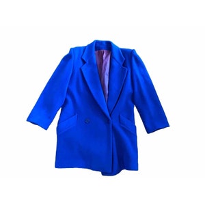 Vintage Womens Coat Royal Blue Wool Mid Length 12 Double Breasted 1980s