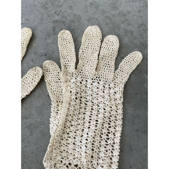 Vintage Gloves Doily Cream Tan Beige Stretch Flor… - image 3