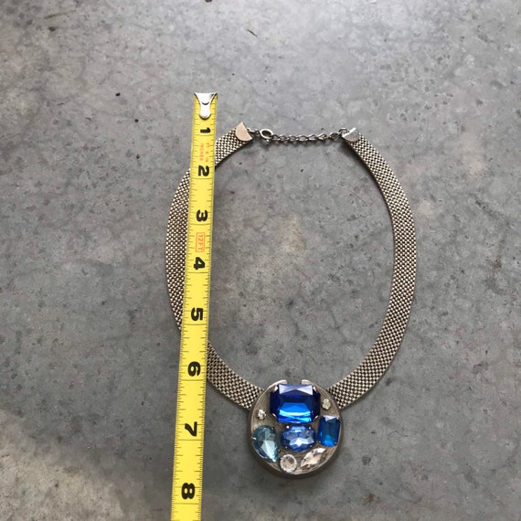 1980s Statement Blue Silver Crystal Stainless Ste… - image 6