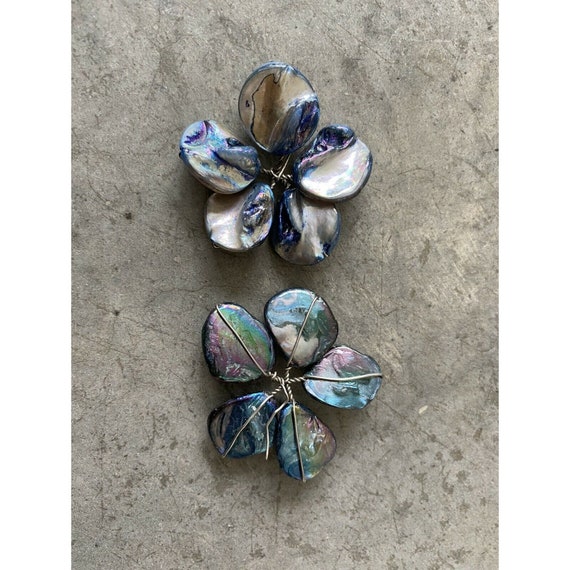 Abalone Shell Blue Floral Handmade Earrings - image 6