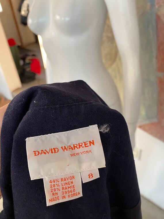 Vintage David Warren Navy Blue Linen Shirt Button… - image 7