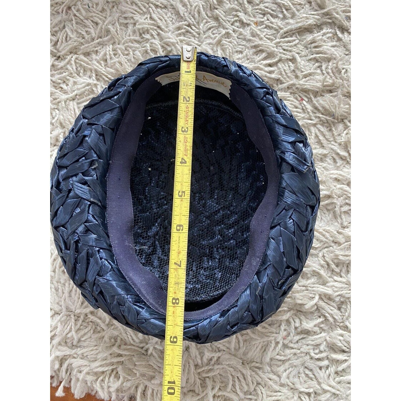 Vintage Pillbox Hat Saks Fifth Avenue Dark Navy Blue Straw  display picture 1