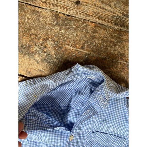 Vintage Boys Shirt Gingham Plaid Blue White Butto… - image 7