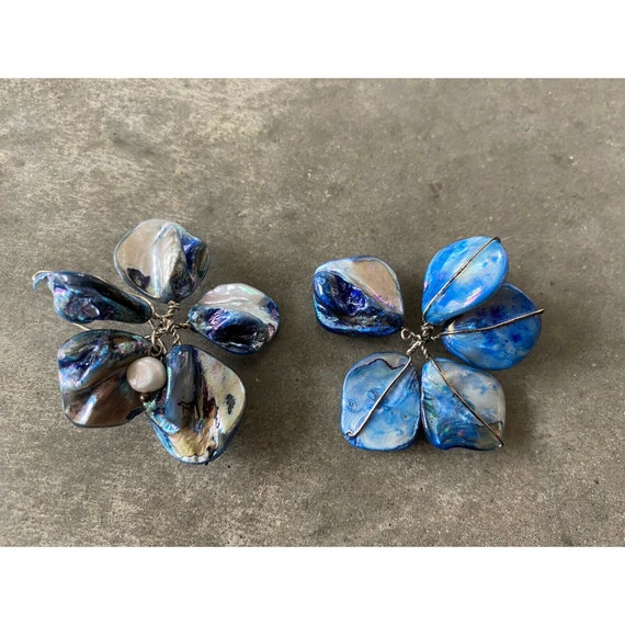 Abalone Shell Blue Pearl Floral Handmade Earrings - image 7