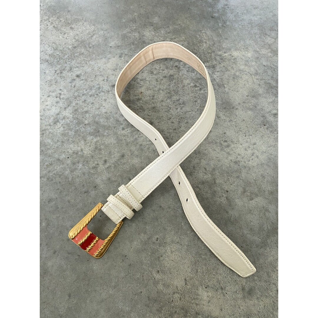 Vintage New Carlisle Belt Cream Color Silver Buckle Size Small Vintage Carlisle Belt Womens White Silver Metallic Gold Pink  main image 4