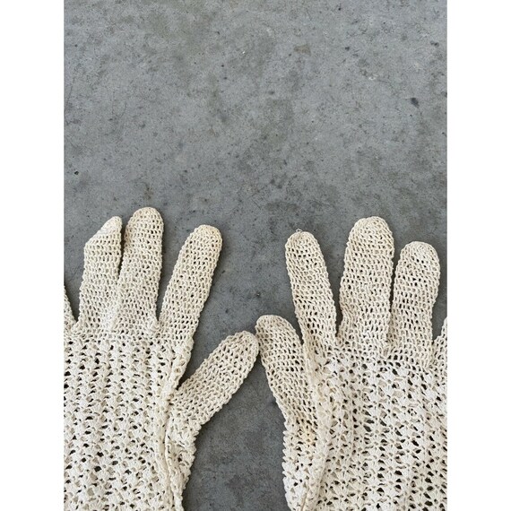 Vintage Gloves Doily Cream Tan Beige Stretch Flor… - image 6