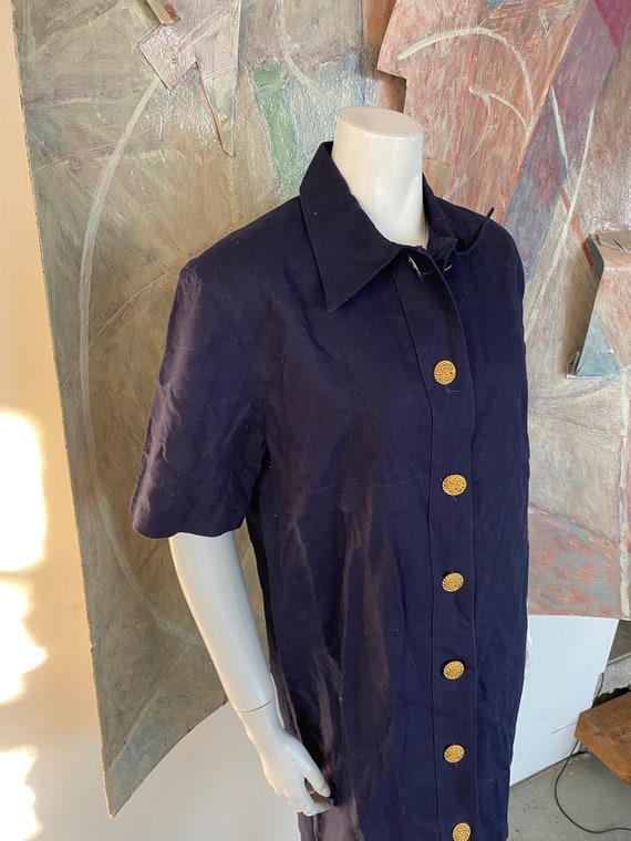 Vintage David Warren Navy Blue Linen Shirt Button… - image 6