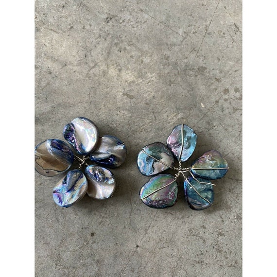 Abalone Shell Blue Floral Handmade Earrings - image 1