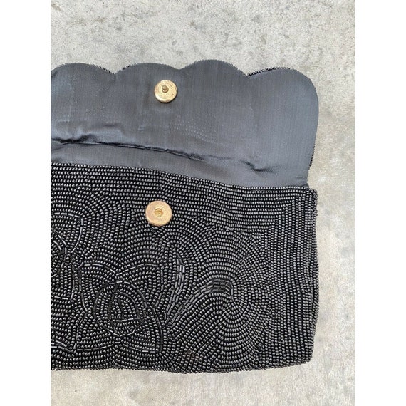 Vintage Clutch Purse Black Silk Hand Beaded Bag S… - image 4