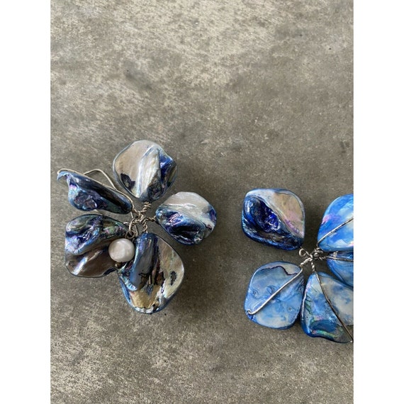 Abalone Shell Blue Pearl Floral Handmade Earrings - image 9