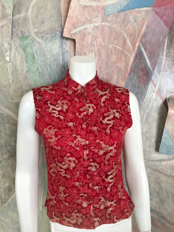 Mandala Red Silk Dragon Asian Oriental Sleeveless