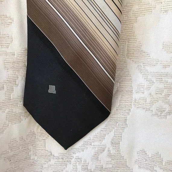 Vintage Lanvin Striped Mens Beige Black Tie Neckt… - image 1