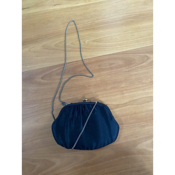 Vintage Purse Shoulder Bag Black Satin Small Clasp - image 9